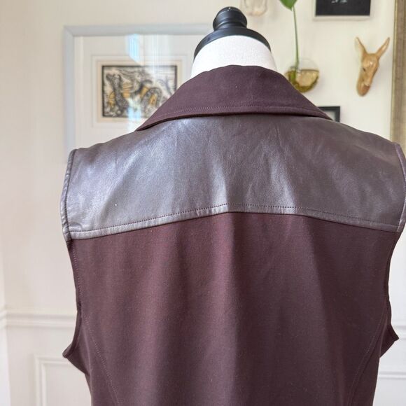 G.I.L.I. GILI Ponte Faux Leather Open Front Vest Espresso 14 - Picture 6 of 8